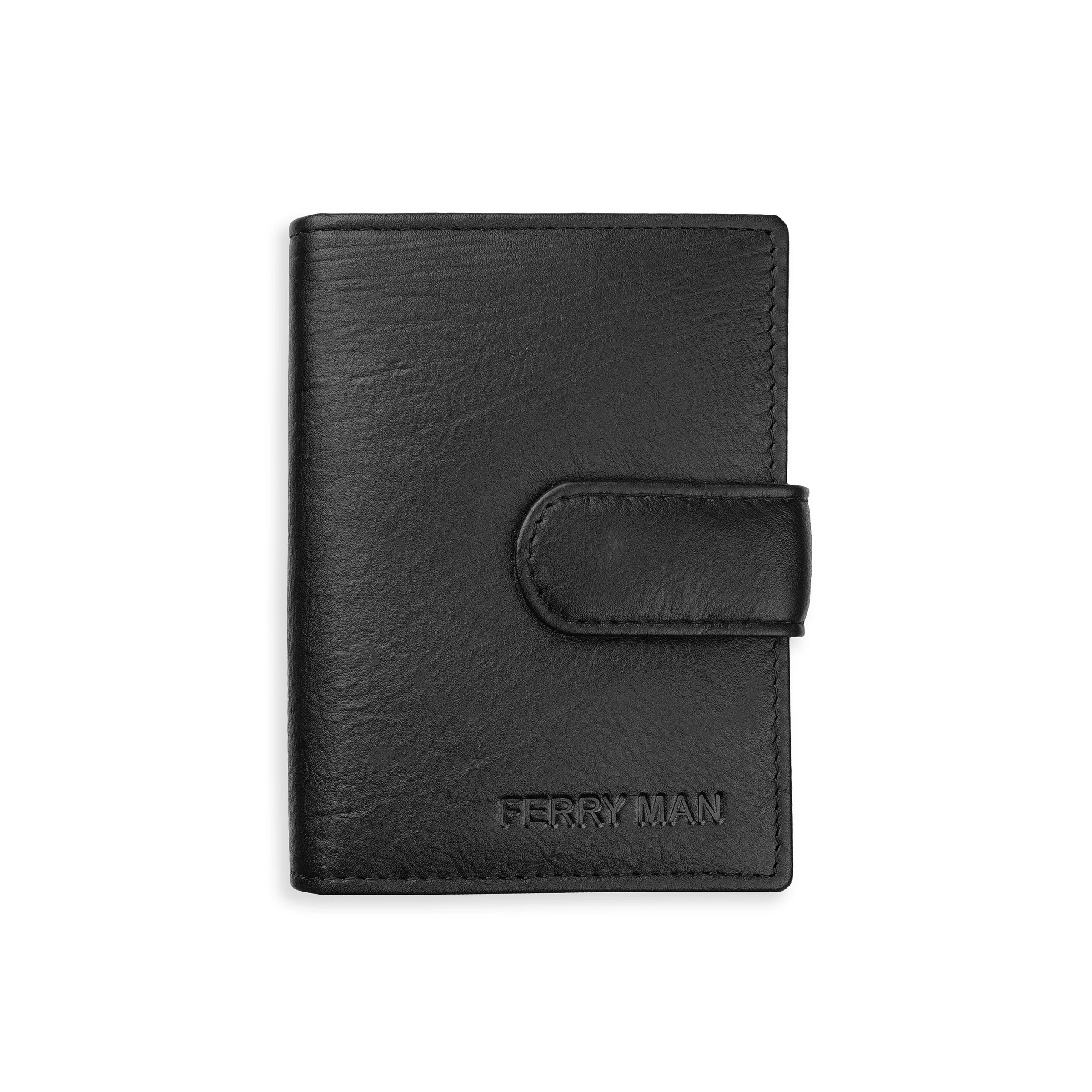 Black genuine leather men’s wallet with flap closure by Ferryman – Art No 8825
